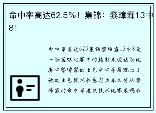 命中率高达62.5%！集锦：黎璋霖13中8！